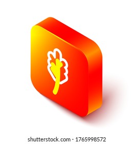 Isometric line Leaf icon isolated on white background. Leaves sign. Fresh natural product symbol. Orange square button. Vector Illustration