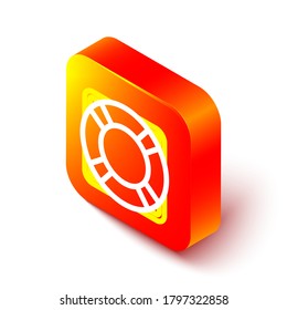 Isometric line Lifebuoy icon isolated on white background. Lifebelt symbol. Orange square button. Vector Illustration
