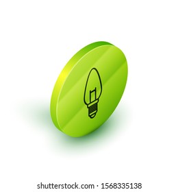 Isometric line Light bulb with concept of idea icon isolated on white background. Energy and idea symbol. Inspiration concept. Green circle button. Vector Illustration