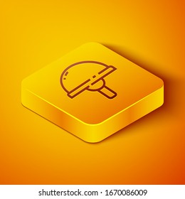 Isometric line Light emitting diode icon isolated on orange background. Semiconductor diode electrical component. Yellow square button. Vector Illustration