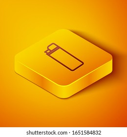 Isometric line Lighter icon isolated on orange background. Yellow square button. Vector Illustration