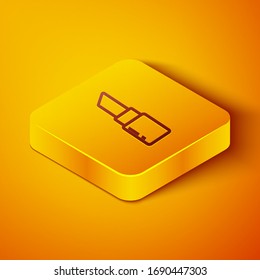 Isometric line Lipstick icon isolated on orange background. 8 March. International Happy Women Day. Yellow square button. Vector Illustration