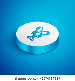 Isometric line Lobster icon isolated on blue background. White circle button. Vector