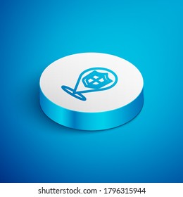 Isometric line Location shield icon isolated on blue background. Insurance concept. Guard sign. Security, safety, protection, privacy concept. White circle button. Vector.
