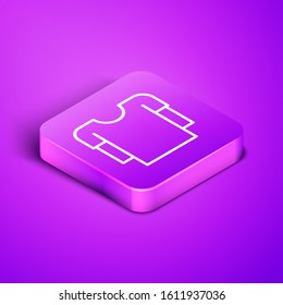 Isometric line Long sleeve shirt icon isolated on purple background. Purple square button. Vector Illustration