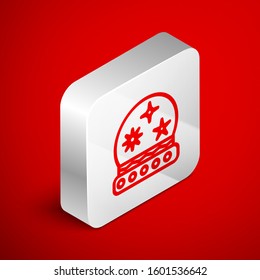 Isometric line Magic ball icon isolated on red background. Crystal ball. Silver square button. Vector Illustration