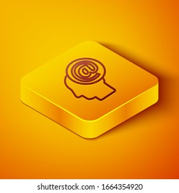 Isometric line Mail and e-mail icon isolated on orange background. Envelope symbol e-mail. Email message sign. Yellow square button. Vector Illustration