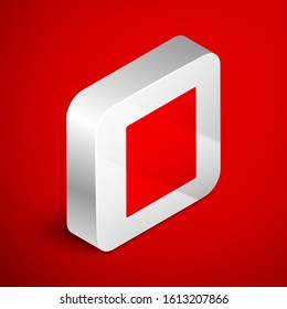 Isometric line Makeup mirror with lights icon isolated on red background. Silver square button. Vector Illustration
