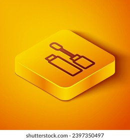 Isometric line Mascara brush icon isolated on orange background. Yellow square button. Vector