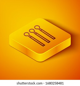 Línea isométrica Isometric Coincide con el icono aislado en el fondo anaranjado. Botón cuadrado amarillo. Ilustración vectorial