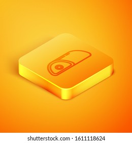 Isometric line Meat icon isolated on orange background. Orange square button. Vector Illustration