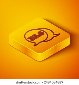 Isometric line Medical thermometer showing normal temperature icon isolated on orange background. Yellow square button. Vector