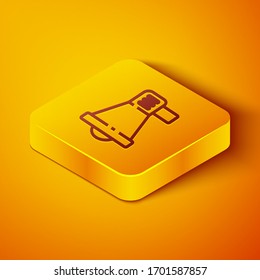 Isometrische Linie Megaphone Symbol einzeln auf orangefarbenem Hintergrund. Lautsprecher-Schild. Gelber Quadrat-Knopf. Vektorillustration-Illustration