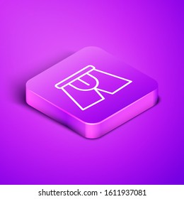Isometric line Men underpants icon isolated on purple background. Man underwear. Purple square button. Vector Illustration