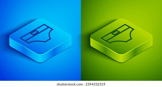 Isometric line Men underpants icon isolated on blue and green background. Man underwear. Square button. Vector