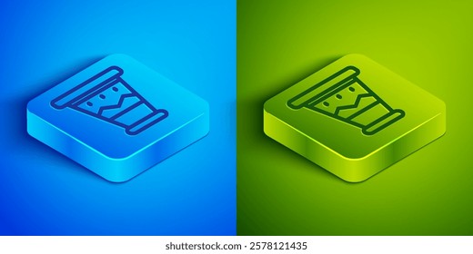 Isometric line Mexican drum icon isolated on blue and green background. Music sign. Musical instrument symbol. Square button. Vector