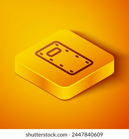 Isometric line Military assault shield icon isolated on orange background. Yellow square button. Vector