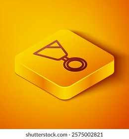 Isometric line Military reward medal icon isolated on orange background. Army sign. Yellow square button. Vector