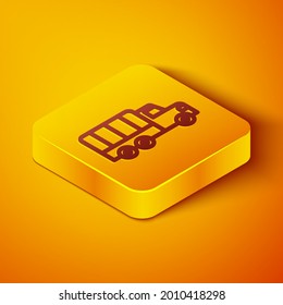 Isometric Line Military Truck Icon Isolated On Orange Background. Yellow Square Button. Vector