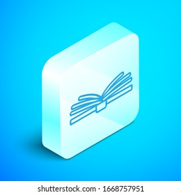 Isometric line Mobile calculator smartphone interface icon isolated on blue background. Mathematical application on phone display. Silver square button. Vector Illustration