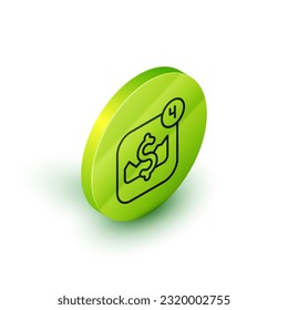 Isometrische Linie Mobile Stock-Handelskonzept Symbol einzeln auf weißem Hintergrund. Online-Handel, Börsenanalyse, Geschäft und Investitionen. Grüner Kreis-Knopf. Vektorgrafik