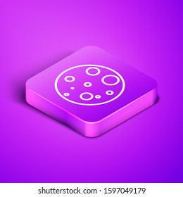 Isometric line Moon icon isolated on purple background. Purple square button. Vector Illustration