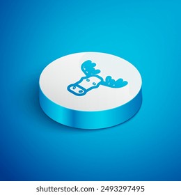 Isometric line Moose head with horns icon isolated on blue background. White circle button. Vector