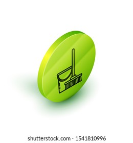 Isometric line Mop and bucket icon isolated on white background. Cleaning service concept. Green circle button. Vector Illustration
