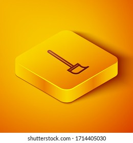 Isometric line Mop icon isolated on orange background. Cleaning service concept. Yellow square button. Vector Illustration