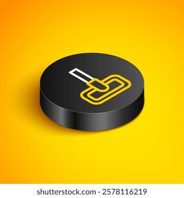 Isometric line Mop icon isolated on yellow background. Cleaning service concept. Black circle button. Vector