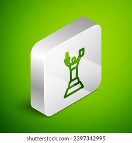 Isometric line Mother Motherland monument in Kiev, Ukraine icon isolated on green background. Silver square button. Vector