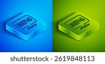 Isometric line MP4 file document. Download mp4 button icon isolated on blue and green background. MP4 file symbol. Square button. Vector