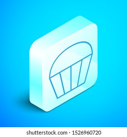 Isometric line Muffin icon isolated on blue background. Silver square button. Vector Illustration