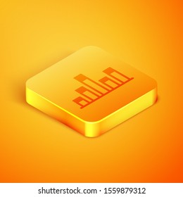 Isometric line Music equalizer icon isolated on orange background. Sound wave. Audio digital equalizer technology, console panel, pulse musical. Orange square button. Vector Illustration