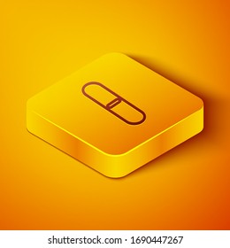 Isometric line Nail file icon isolated on orange background. Manicure tool. Yellow square button. Vector Illustration