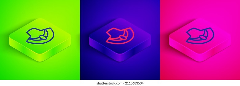 Isometric line Necklace on mannequin icon isolated on green, blue and pink background. Square button. Vector