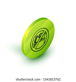 Isometric line No trash icon isolated on white background. Green circle button. Vector Illustration