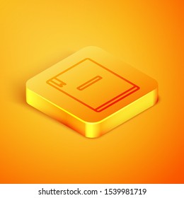 Isometric line Notebook icon isolated on orange background. Spiral notepad icon. School notebook. Writing pad. Diary for school. Orange square button. Vector Illustration