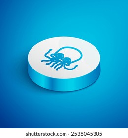 Isometric line Octopus icon isolated on blue background. White circle button. Vector