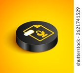 Isometric line OGG file document. Download ogg button icon isolated on yellow background. OGG file symbol. Black circle button. Vector