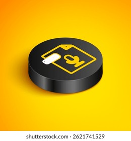 Isometric line OGG file document. Download ogg button icon isolated on yellow background. OGG file symbol. Black circle button. Vector