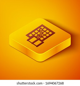 Isometric line Oil price increase icon isolated on orange background. Oil industry crisis concept. Yellow square button. Vector Illustration