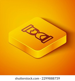 Isometric line Old hourglass with flowing sand icon isolated on orange background. Sand clock sign. Business and time management concept. Yellow square button. Vector