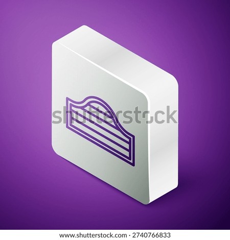 Isometric line Old western swinging saloon door icon isolated on purple background. Silver square button. Vector