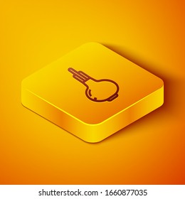 Isometric line Onion icon isolated on orange background. Yellow square button. Vector Illustration