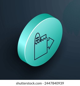 Isometric line Online ordering and fast food delivery icon isolated on black background. Turquoise circle button. Vector Illustration