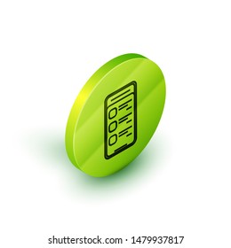 Isometric line Online shopping on mobile phone icon isolated on white background. Online buying. Internet shop, mobile store app and payments billing. Green circle button. Vector Illustration