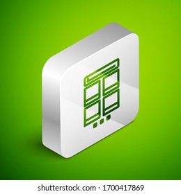 Isometric line Online shopping on mobile phone icon isolated on green background. Internet shop, mobile store app and payments billing. Silver square button. Vector Illustration