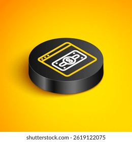 Isometric line Online shopping on screen icon isolated on yellow background. Concept e-commerce, e-business, online business marketing. Black circle button. Vector