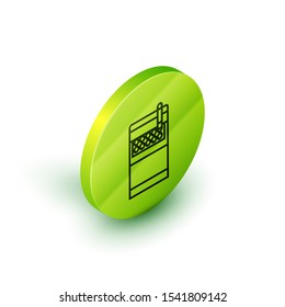 Isometric line Open cigarettes pack box icon isolated on white background. Cigarettes pack. Green circle button. Vector Illustration